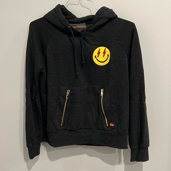 Aviator Nation Charcoal Gray Smiley Face Bolt
Eyes Zipper Hoodie - Picture 1 of 5